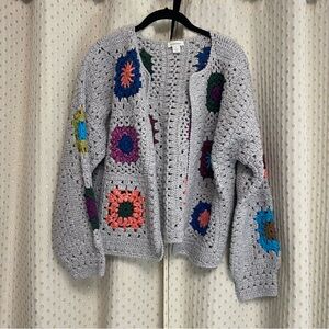 Sundance Gray Crochet Cardigan with Multicolor Accents